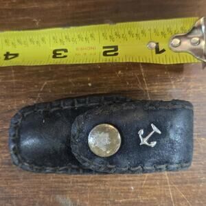 Vintage Black Leather Knife Sheath with Anchor Emblem